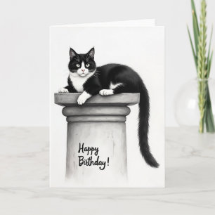 Carte élégante d'anniversaire de chat noir et blan
