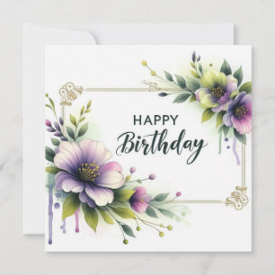 carte élégante de cadre de fleur d'anniversaire
