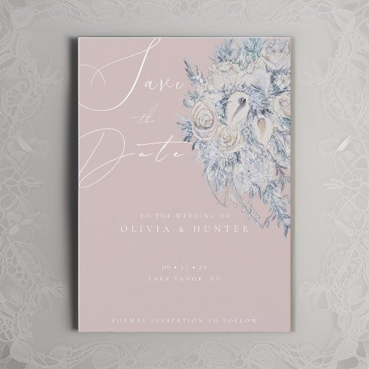 Carte Élégante de Fleurs pour Mariage Save the Dat