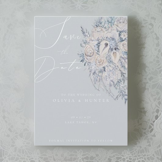 Carte Élégante de Fleurs pour Mariage Save the Dat