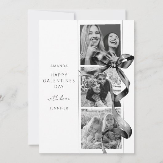 Carte élégante de Galentines Day avec nœud noir et (Devant)