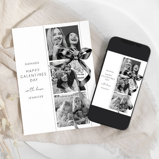 Carte élégante de Galentines Day avec nœud noir et