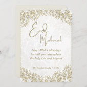 Carte élégante de l'Aïd blanc et gris Fleurs Joyeu (Devant / Derrière)