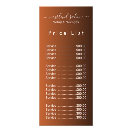 Carte élégante de liste de prix de salon moderne e (Devant)