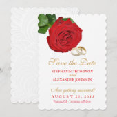 Carte Élégante de Mariage à la Rose Rouge pour Sau (Devant / Derrière)