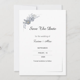 Carte Élégante de Mariage Fleurs Grises à Sauvegar
