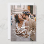 Carte Élégante de Mariage 'Save The Date' à Script (Devant)