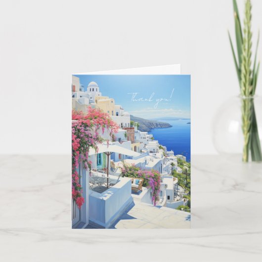 Carte élégante de « Merci » avec vue sur Santorin (Devant)