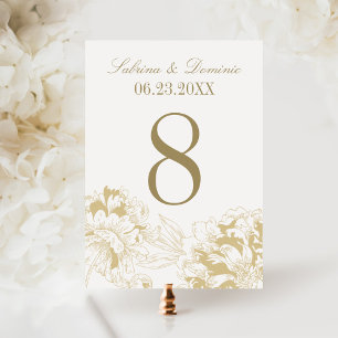 Carte élégante de numéro de table à motif de pivoi