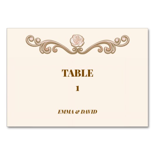 Carte élégante de numéro de table de mariage (Devant)