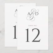 Carte élégante de numéro de table de mariage avec (Devant / Derrière)