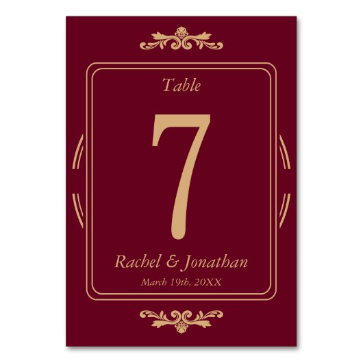 Carte élégante de numéro de table de mariage borde (Par défaut)