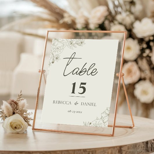 Carte élégante de numéro de table de mariage botan