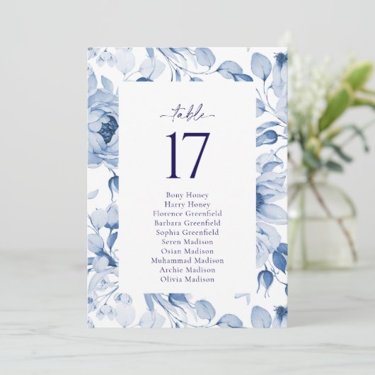 Carte élégante de numéro de table de mariage flora (Debout devant)