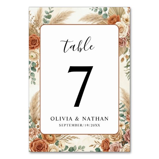 Carte élégante de numéro de table de mariage flora (Par défaut)