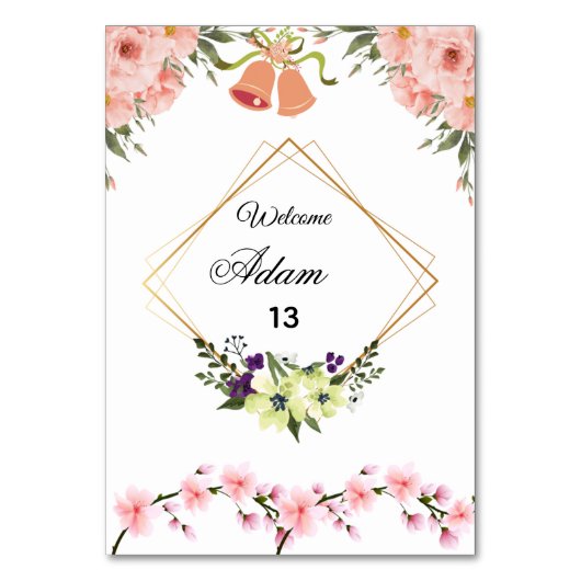 Carte élégante de numéro de table de mariage flora (Par défaut)
