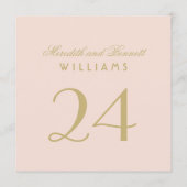 Carte élégante de numéro de table de mariage rose (Dos)