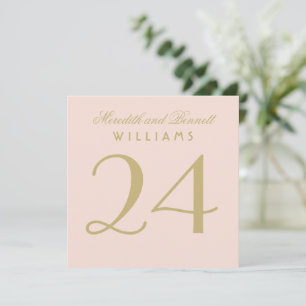 Carte élégante de numéro de table de mariage rose