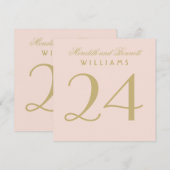 Carte élégante de numéro de table de mariage rose (Devant / Derrière)