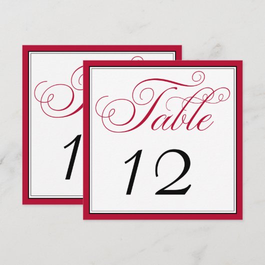 Carte élégante de numéro de table en rouge, noir e (Devant / Derrière)