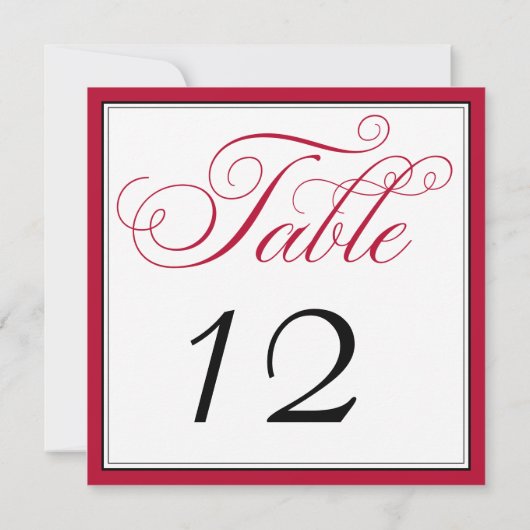 Carte élégante de numéro de table en rouge, noir e (Dos)