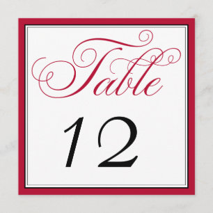 Carte élégante de numéro de table en rouge, noir e