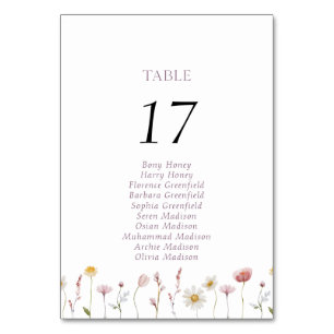 Carte élégante de numéro de table florale