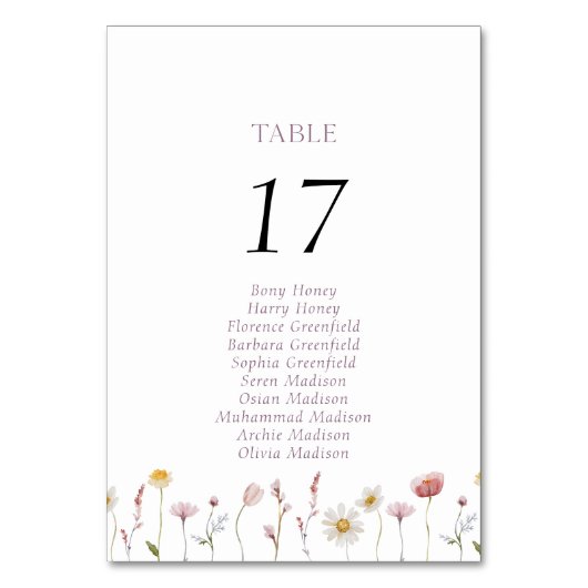 Carte élégante de numéro de table florale (Par défaut)