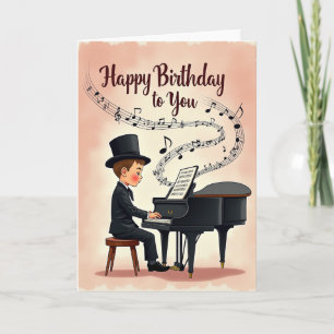 Carte élégante de piano pour garçon d'anniversaire