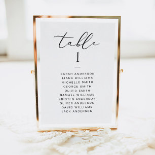 Carte élégante de plan de table de mariage en écri