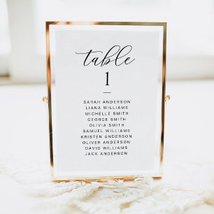 Carte élégante de plan de table de mariage en écri