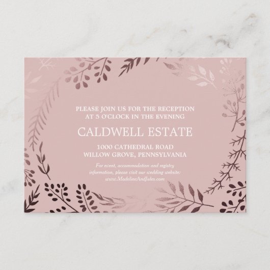 Carte élégante de réception de mariage Rose Gold & (Devant)