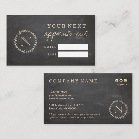 Carte élégante de rendez-vous de monogramme de (Devant / Derrière)