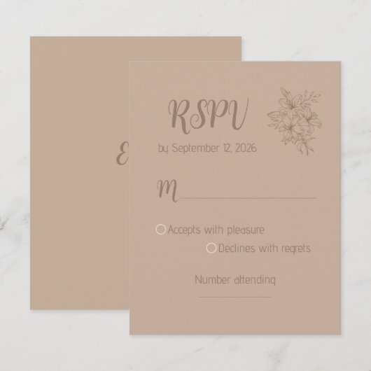 Carte élégante de réponse beige florale pour maria (Devant / Derrière)