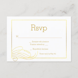 Carte élégante de Rsvp de feuille d'or de Faux