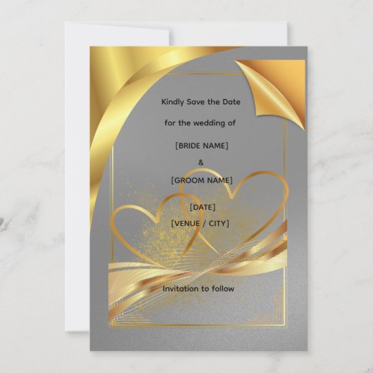 Carte Élégante de Save the Date en Or | Mariage Lu (Devant)