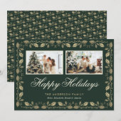 Carte élégante de vacances vertes et dorées avec d (Devant / Derrière)