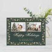 Carte élégante de vacances vertes et dorées avec d (Debout devant)