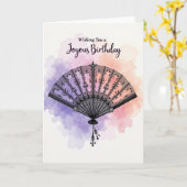 Carte élégante d'éventail d'anniversaire (Fleur jaune)