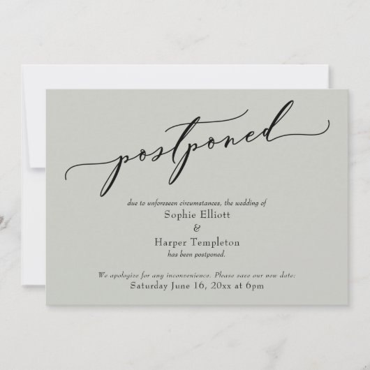 Carte Élégante et Simple de Mariage Reporté Vert S (Devant)