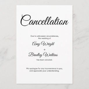Carte Élégante Faire-part d'annulation Mariage