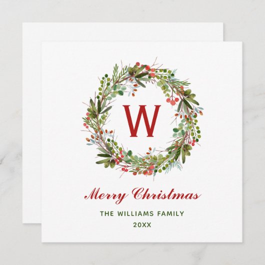 Carte Élégante famille de couronnes de Noël (Devant / Derrière)