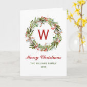 Carte Élégante famille de Noël Wreath (Fleur jaune)