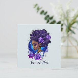 Carte Élégante femme Afro Rose violette