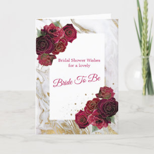 Carte Elégante Fête des mariées en marbre doré Roses rou