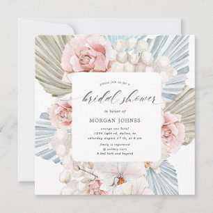 Carte élégante Fête des mariées fleurie bohème bleu d'hi