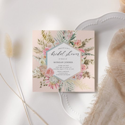 Carte Élégante Fête des mariées florale Bohème Blush