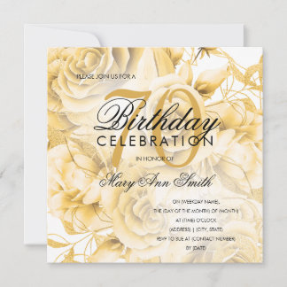 Carte Élégante fête du 70e anniversaire Floral Gold