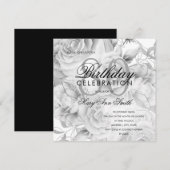 Carte Elégante fête du 80e anniversaire Floral Argent bl (Devant / Derrière)