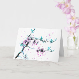 Carte Elégante fleur de printemps Pink floral aquarelle